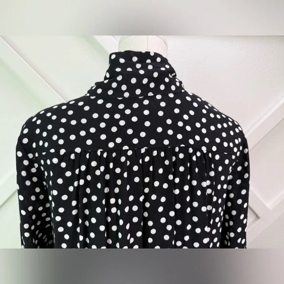 NWT Anthropologie Long-Sleeve Tie-Neck Swing Mini Dress Black And White Size Med - Picture 9 of 14